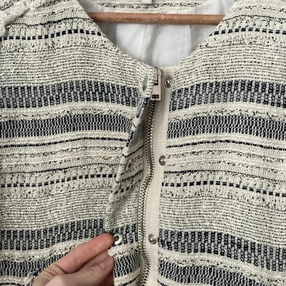 Iro XS Lizzie Tweed Boucle Distressed Black and Cream Zip Up Blazer Jacket - Picture 5 of 10